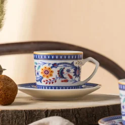 Ihlamur 4-Piece Bone China Espresso Turkish Coffee Cup Set for 2 People, 80ml, White Multi Espresso & Turkish Coffee Cup Sets