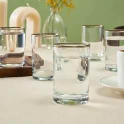 Sale Işıl 6-Piece Glass Small Water Glass Set for 6 Person, 110ml, Transparent Platinium Coffee Glasses