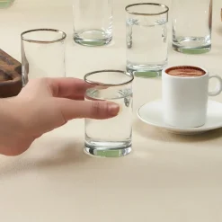 Sale Işıl 6-Piece Glass Small Water Glass Set for 6 Person, 110ml, Transparent Platinium Coffee Glasses