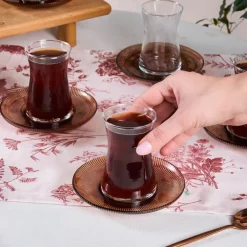 Hot Juliet 12-Piece Turkish Tea Set for 6 People, Brown Turkish Tea Sets
