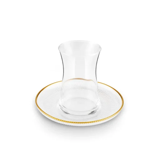 Clearance Juliet 12-Piece Turkish Tea Set for 6 People, 170ml, Gold Turkish Tea Sets