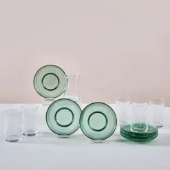 Clearance Juliet 12-Piece Turkish Tea Set for 6 People, Green Turkish Tea Sets