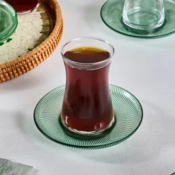 Clearance Juliet 12-Piece Turkish Tea Set for 6 People, Green Turkish Tea Sets