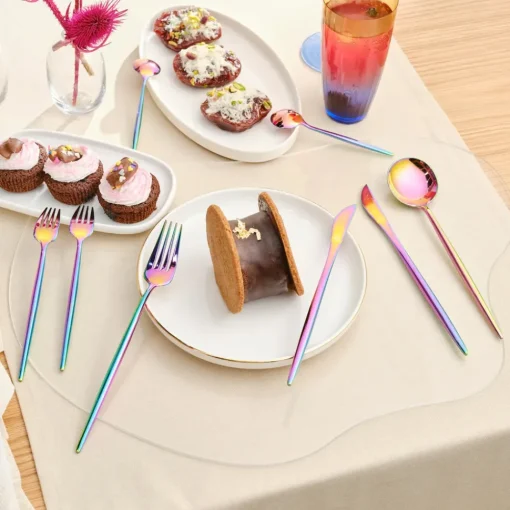 Best Jupiter 30-Piece Stainless Steel Cutlery Set for 6 People, Shiny Rainbow Cutlery Sets