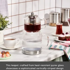 Sale Kelly Borosilicate Glass Induction Teapot Set, Medium, Transparent Silver Turkish Coffee Pots|Turkish Teapots