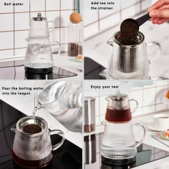 Sale Keops Borosilicate Glass Teapot Set, Transparent Silver Turkish Coffee Pots|Turkish Teapots