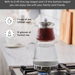 Sale Keops Borosilicate Glass Teapot Set, Transparent Silver Turkish Coffee Pots|Turkish Teapots