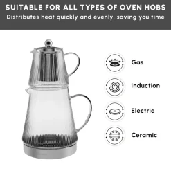 Sale Keops Borosilicate Glass Teapot Set, Transparent Silver Turkish Coffee Pots|Turkish Teapots