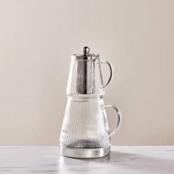 Discount Keops XL Borosilicate Glass Teapot Set, Transparent Silver Turkish Teapots