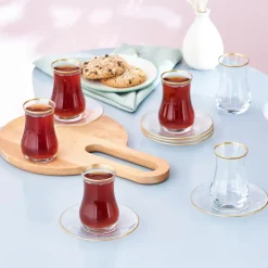 Outlet Kirke 12 Piece Glass Turkish Tea Set for 6 People, 110ml, Transparent Turkish Tea Sets
