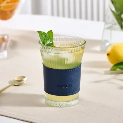 Best Leather Cool Touch Latte Coffee Glass, 210 Ml, Navy Blue Coffee Glasses