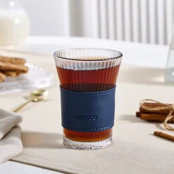 Best Leather Cool Touch Latte Coffee Glass, 210 Ml, Navy Blue Coffee Glasses