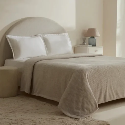 Online Leaves Wellsoft Blanket, Double, 200x220cm, Light Grey Throws & Blankets
