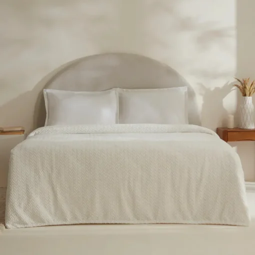 Best Leaves Wellsoft Blanket, Double, 200x220cm, White Throws & Blankets