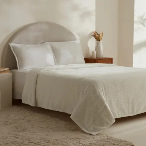 Best Leaves Wellsoft Blanket, Double, 200x220cm, White Throws & Blankets