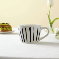 Clearance Linda Striped Porcelain Mug, 350ml, Black Mugs