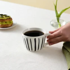 Clearance Linda Striped Porcelain Mug, 350ml, Black Mugs
