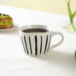 Clearance Linda Striped Porcelain Mug, 350ml, Black Mugs