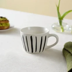Clearance Linda Striped Porcelain Mug, 350ml, Black Mugs