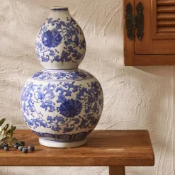 Lisbon Ceramic Vase, 21cm, White Blue Vases
