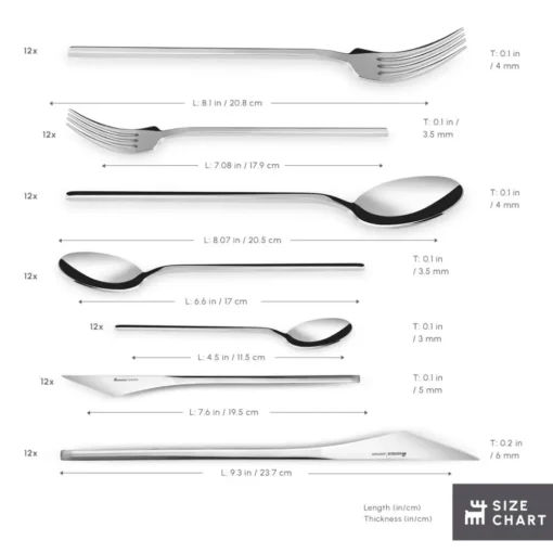 Outlet Look 84-Piece 316+ Stainless Steel Cutlery Set for 12 People, Silver Cutlery Sets