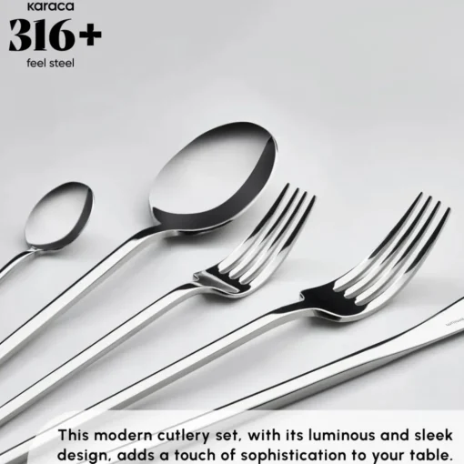 Outlet Look 84-Piece 316+ Stainless Steel Cutlery Set for 12 People, Silver Cutlery Sets