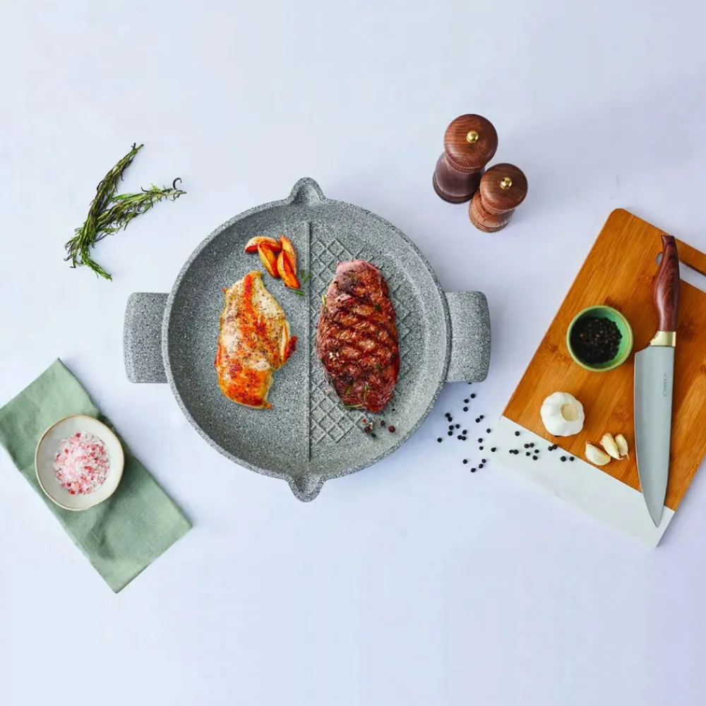 New Love of Kitchen Biogranite Non-Stick Double Sided Griddle Pan with 2-Piece of Oven Gloves, 30cm, Black Pans