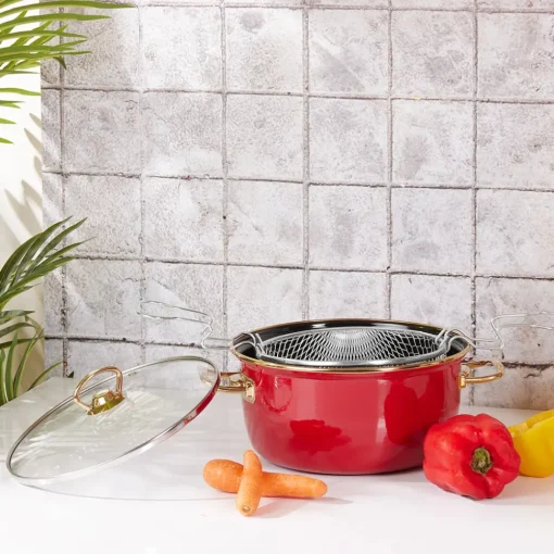 Discount Love of Kitchen Retro Enamel Induction Frying Pot, 22cm, Red Pots|Induction Cookware