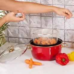 Discount Love of Kitchen Retro Enamel Induction Frying Pot, 22cm, Red Pots|Induction Cookware
