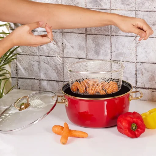 Discount Love of Kitchen Retro Enamel Induction Frying Pot, 22cm, Red Pots|Induction Cookware
