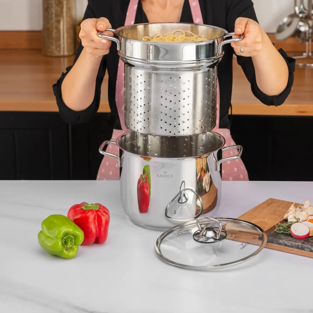 New Love of Kitchen Stainless Steel Induction Spaghetti Stockpot with Lid, 20cm, Silver Pots|Induction Cookware