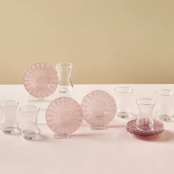 Sale Luna 12-Piece Turkish Tea Set for 6 People, 130ml, Light Pink Turkish Tea Sets