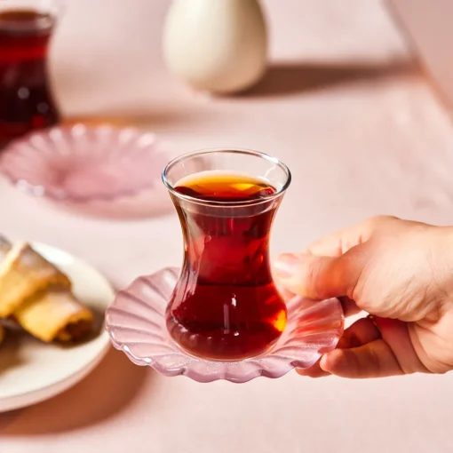 Sale Luna 12-Piece Turkish Tea Set for 6 People, 130ml, Light Pink Turkish Tea Sets