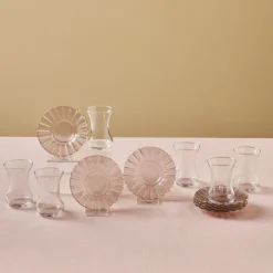 Outlet Luna 12-Piece Turkish Tea Set for 6 People, 130ml, Light Brown Turkish Tea Sets