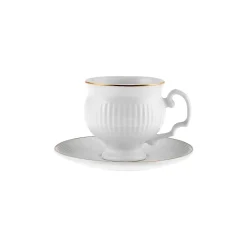Outlet Malta 12-Piece Porcelain Espresso Turkish Coffee Cup Set for 6 People, 100ml, White Gold Espresso & Turkish Coffee Cup Sets