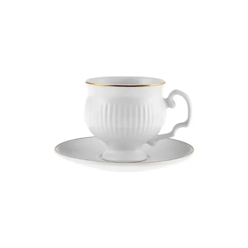 Outlet Malta 12-Piece Porcelain Espresso Turkish Coffee Cup Set for 6 People, 100ml, White Gold Espresso & Turkish Coffee Cup Sets