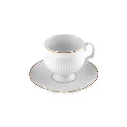 Outlet Malta 12-Piece Porcelain Espresso Turkish Coffee Cup Set for 6 People, 100ml, White Gold Espresso & Turkish Coffee Cup Sets