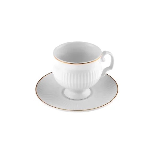 Outlet Malta 12-Piece Porcelain Espresso Turkish Coffee Cup Set for 6 People, 100ml, White Gold Espresso & Turkish Coffee Cup Sets