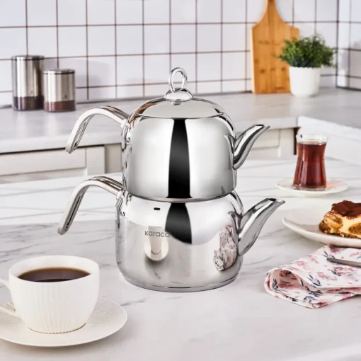 Outlet Manes Stainless Steel Induction Teapot Set, Medium, Metal Turkish Coffee Pots|Turkish Teapots
