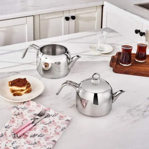 Outlet Manes Stainless Steel Induction Teapot Set, Medium, Metal Turkish Coffee Pots|Turkish Teapots