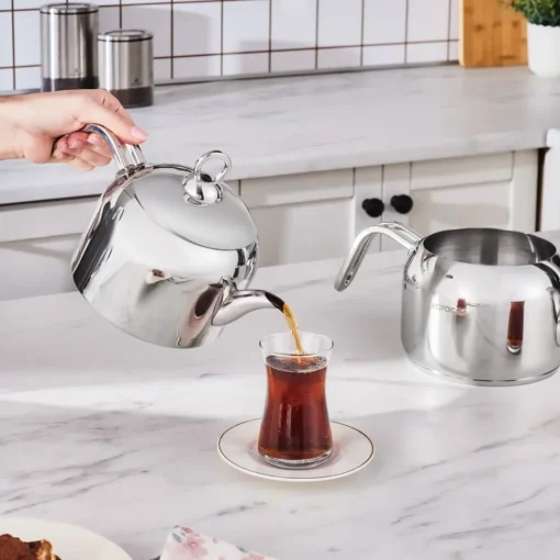 Outlet Manes Stainless Steel Induction Teapot Set, Medium, Metal Turkish Coffee Pots|Turkish Teapots
