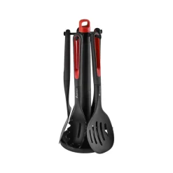 Discount Marco 6-Piece Kitchen Utensil Set with Stand, Red Kitchen Utensils
