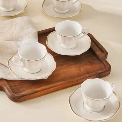 Sale Margaret 12-Piece Porcelain Espresso Turkish Coffee Cup Set for 6 People, 80ml, White Espresso & Turkish Coffee Cup Sets
