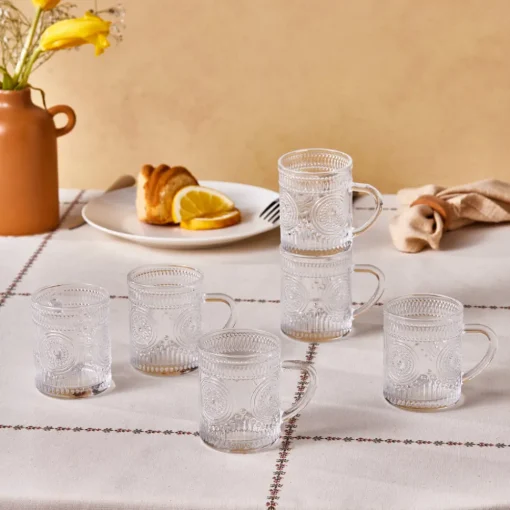 Outlet Margo 6-Piece Glass Turkish Tea Set for 6 People, 155ml, Transparent Turkish Tea Sets