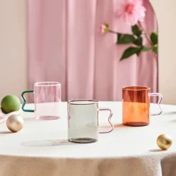 Sale Miracle Glass Mug, 450ml, Anthracite Pink Zigzag Mugs