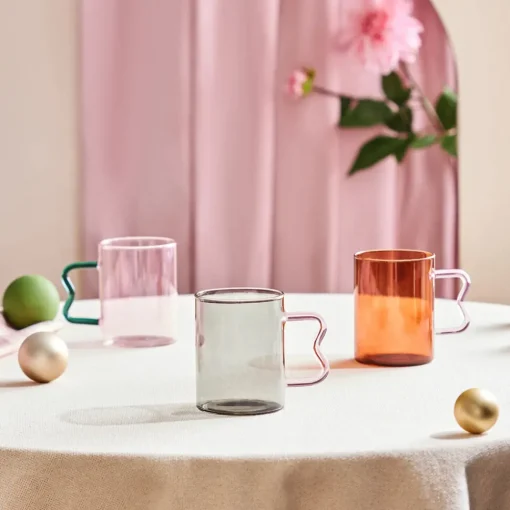 Sale Miracle Glass Mug, 450ml, Anthracite Pink Zigzag Mugs