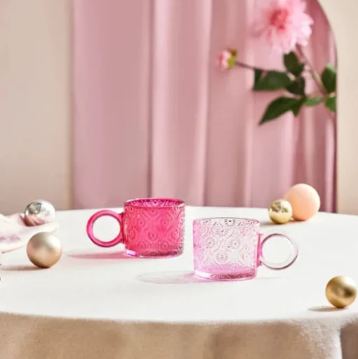 Hot Miracle Glass Mug, 240ml, Powder Pink Circle Mugs