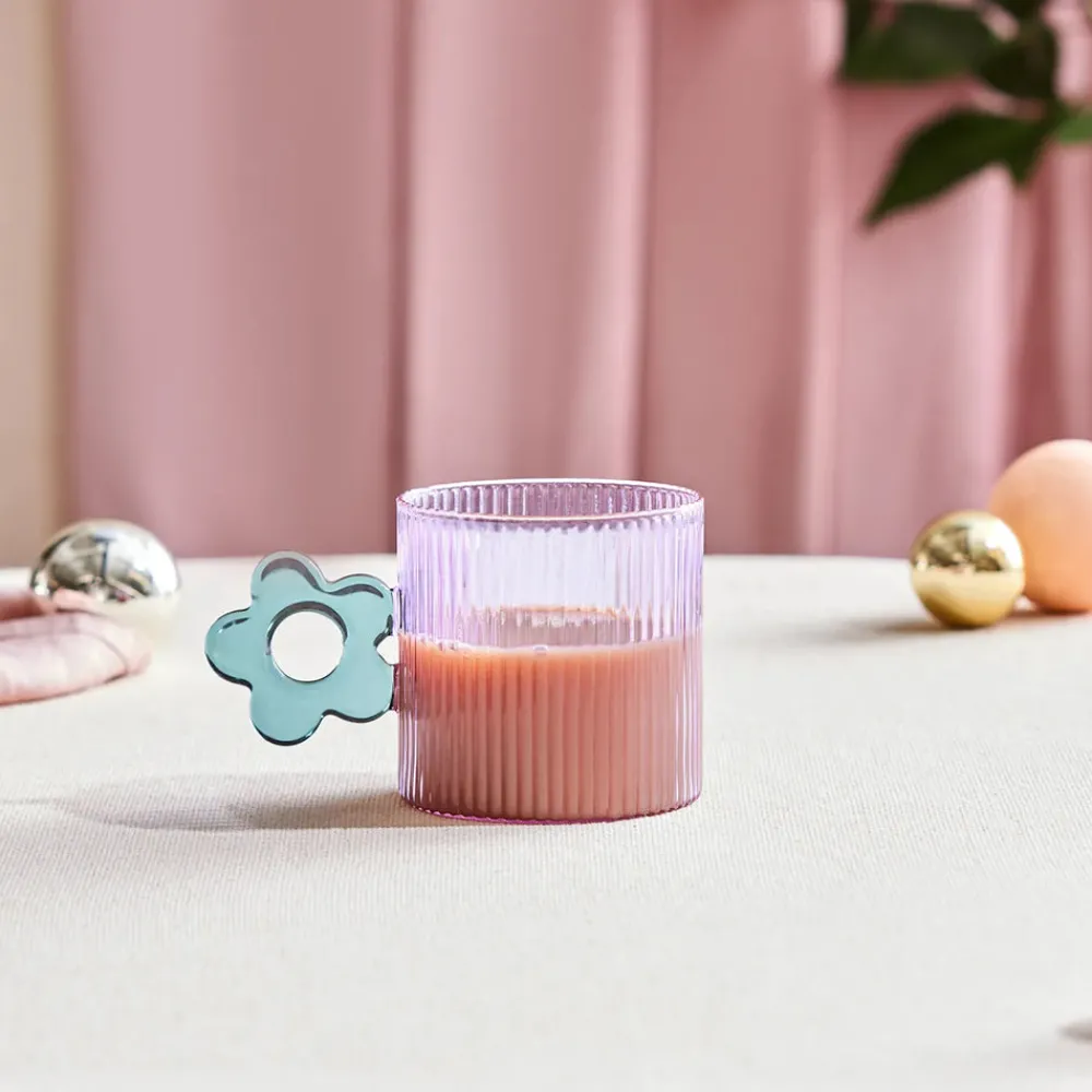 Best Miracle Glass Mug, 360ml, Green Flower Mugs