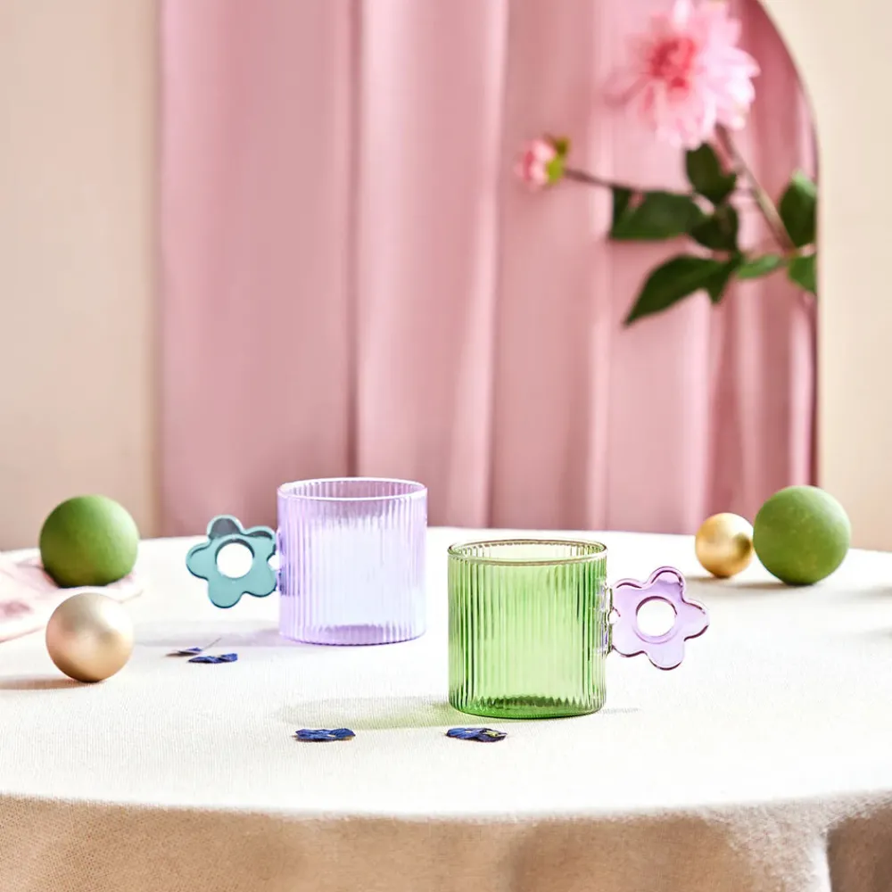 Best Miracle Glass Mug, 360ml, Green Flower Mugs