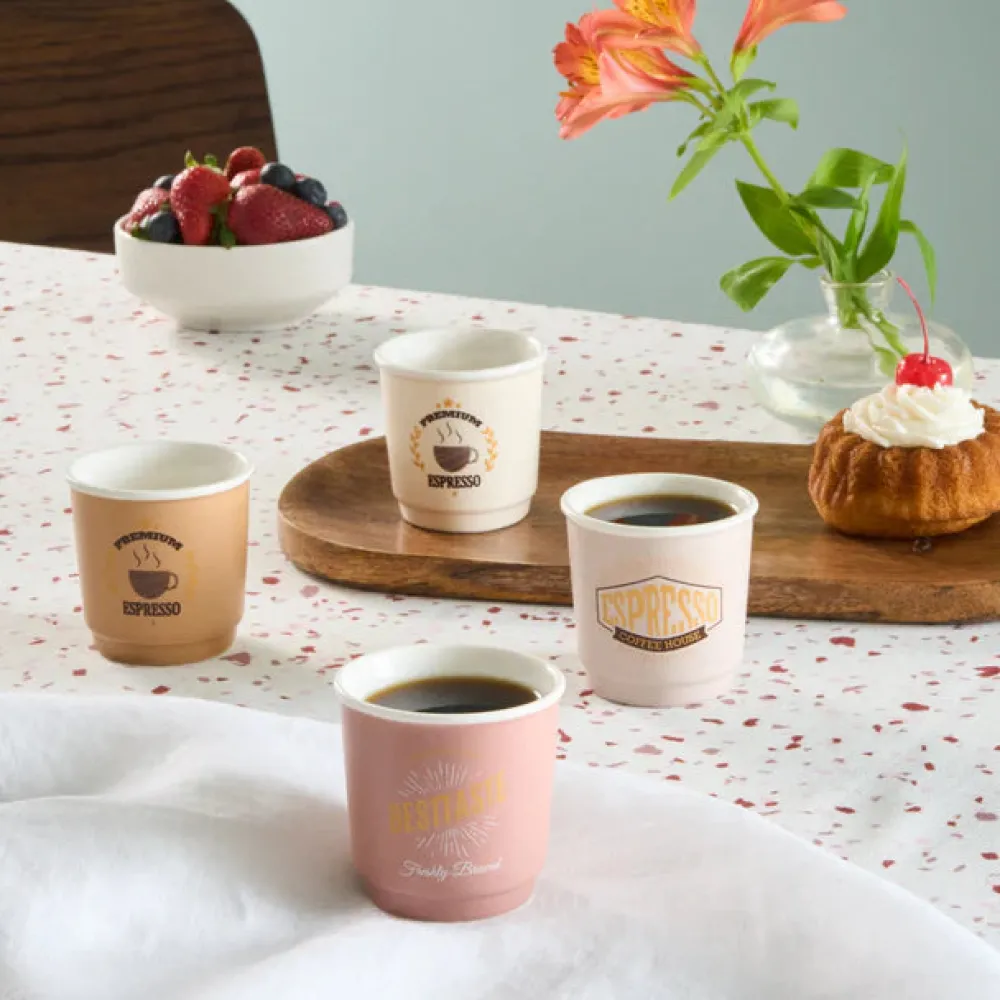 Discount Monet 8-Piece Stoneware Espresso Turkish Coffee Cup Set for 4 People, 90ml, Multi Espresso & Turkish Coffee Cup Sets